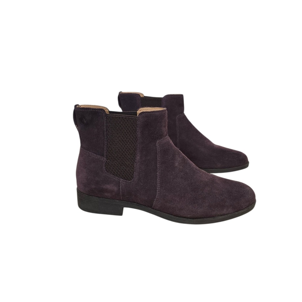 Vionic Alana Purple Suede Chelsea Ankle Boots‎ Womens 9.5 Low Heel Almond Toe